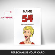 What can be personalised on this 54th birthday card for her