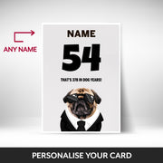 What can be personalised on this 54th birthday card for him