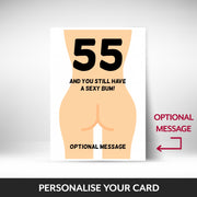 What can be personalised on this 55th birthday card for women