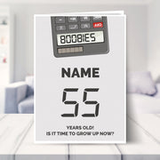 happy 55th birthday card shown in a living room