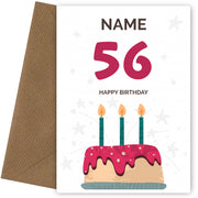 Happy 56th Birthday Card - Fun Birthday Cake Design