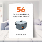 funny 56th birthday card shown in a living room