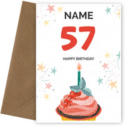 Happy 57th Birthday Card - Fun Cupcake Design