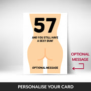 What can be personalised on this 57th birthday card for women