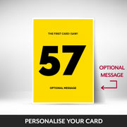What can be personalised on this 57th birthday card for him