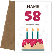 Happy 58th Birthday Card - Fun Birthday Cake Design