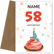 Happy 58th Birthday Card - Fun Cupcake Design