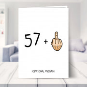 funny 58th birthday card shown in a living room