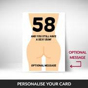 What can be personalised on this 58th birthday card for women