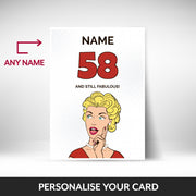 What can be personalised on this 58th birthday card for her