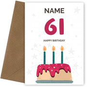 Happy 61st Birthday Card - Fun Birthday Cake Design