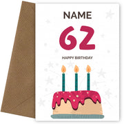 Happy 62nd Birthday Card - Fun Birthday Cake Design