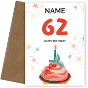 Happy 62nd Birthday Card - Fun Cupcake Design