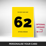 What can be personalised on this 62nd birthday card for him