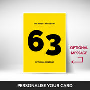 What can be personalised on this 63rd birthday card for him