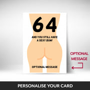 What can be personalised on this 64th birthday card for women