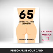 What can be personalised on this 65th birthday card for women