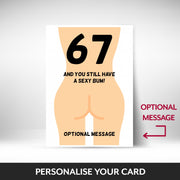 What can be personalised on this 67th birthday card for women