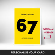 What can be personalised on this 67th birthday card for him