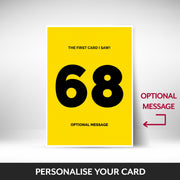 What can be personalised on this 68th birthday card for him