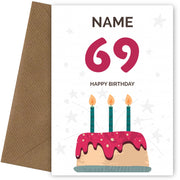 Happy 69th Birthday Card - Fun Birthday Cake Design