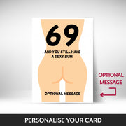 What can be personalised on this 69th birthday card for women