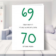 funny 69th birthday card shown in a living room