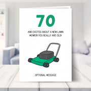 funny 70th birthday card shown in a living room