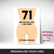 What can be personalised on this 71st birthday card for women