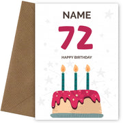 Happy 72nd Birthday Card - Fun Birthday Cake Design