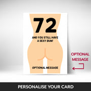 What can be personalised on this 72nd birthday card for women