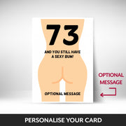 What can be personalised on this 73rd birthday card for women