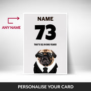 What can be personalised on this 73rd birthday card for him