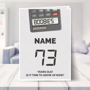 happy 73rd birthday card shown in a living room