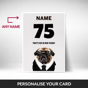 What can be personalised on this 75th birthday card for him