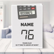 happy 76th birthday card shown in a living room
