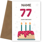 Happy 77th Birthday Card - Fun Birthday Cake Design
