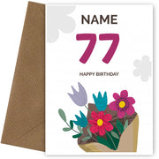 Happy 77th Birthday Card - Bouquet of Flowers