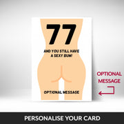 What can be personalised on this 77th birthday card for women