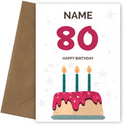 Happy 80th Birthday Card - Fun Birthday Cake Design