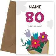 Happy 80th Birthday Card - Bouquet of Flowers