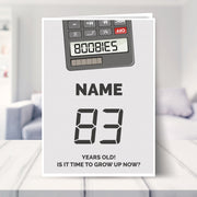 happy 83rd birthday card shown in a living room