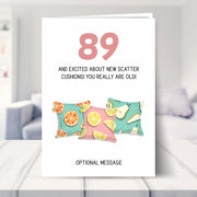 funny 89th birthday card shown in a living room