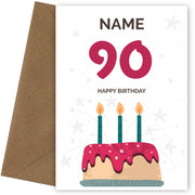 Happy 90th Birthday Card - Fun Birthday Cake Design
