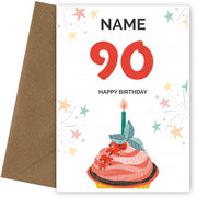 Happy 90th Birthday Card - Fun Cupcake Design
