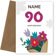 Happy 90th Birthday Card - Bouquet of Flowers