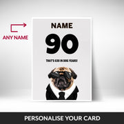 What can be personalised on this 90th birthday card for him