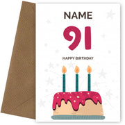 Happy 91st Birthday Card - Fun Birthday Cake Design