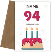 Happy 94th Birthday Card - Fun Birthday Cake Design