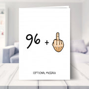 funny 97th birthday card shown in a living room